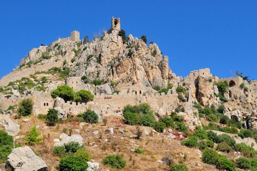 Monastery Saint Hilarion Castle on mountain in Cyprus.