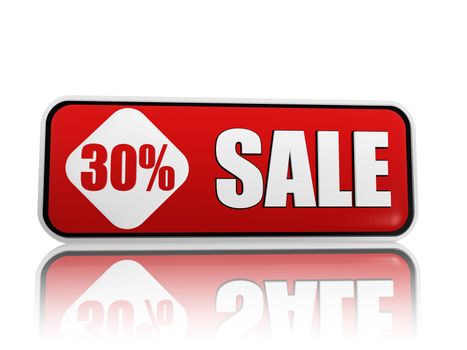 3d red banner like button with white text sale and 30 percentages, business concept