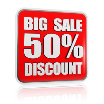 3d red banner with text big sale 50 percentages discount, business concept