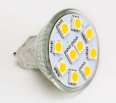 LED Reflector Light bulb and taken from above and isolated against white