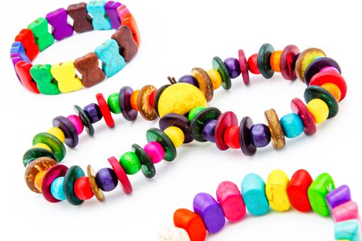 Colorful fashion bracelets on a white background