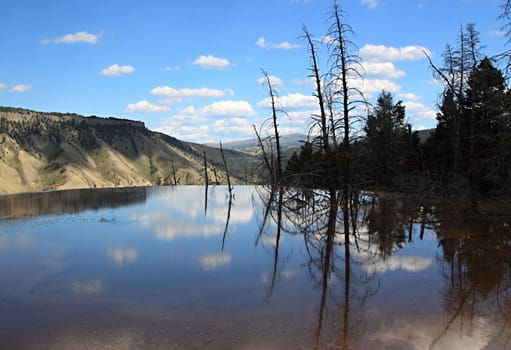 Lake on the top in Grand Canyon of Yellowstone NP 
