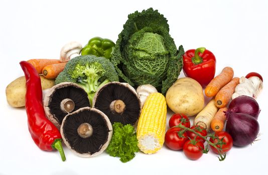 Assortment of Vegetables on a white background.