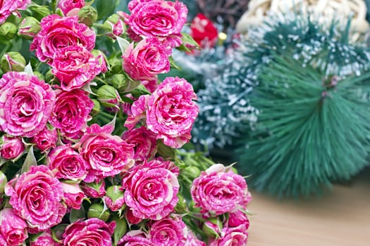 Bouquet of pink roses on a background decorations