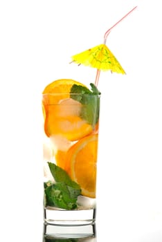 Mojito orange cocktail.isolated on white background.