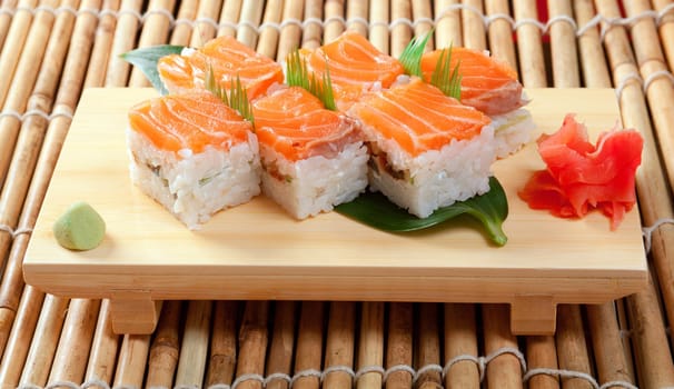 Japanese sushi  traditional japanese food.Roll made of salmon