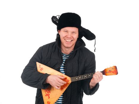 Russian man with balalaika,redneck.isolated on white background 