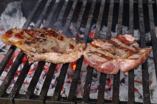 Sirloin steak prepared on the barbecue grill.  Shallow depth-of-field.