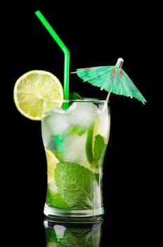 Mojito cocktail.isolated on black background.