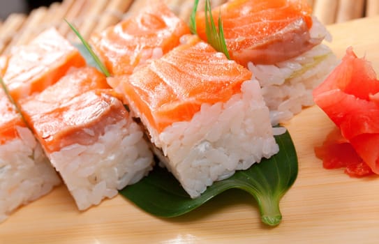 Japanese sushi  traditional japanese food.Roll made of salmon