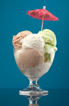 ice cream in a glass vase. closeup.Chocolate and Vanilla Ice Cream 