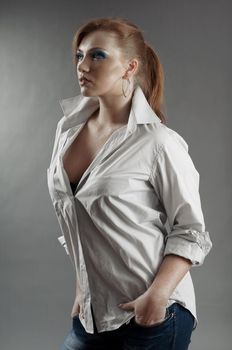 yaoung sexy redheaded girl in t shirt 