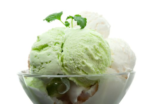 ice cream in a glass vase. closeup Shallow depth-of-field.