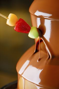 Gourmet chocolate fondue with fruit