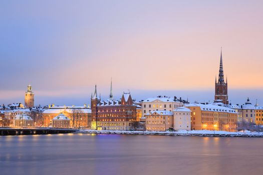 Cityscape of Gamla Stan Old Town Stockholm city at dusk Sweden