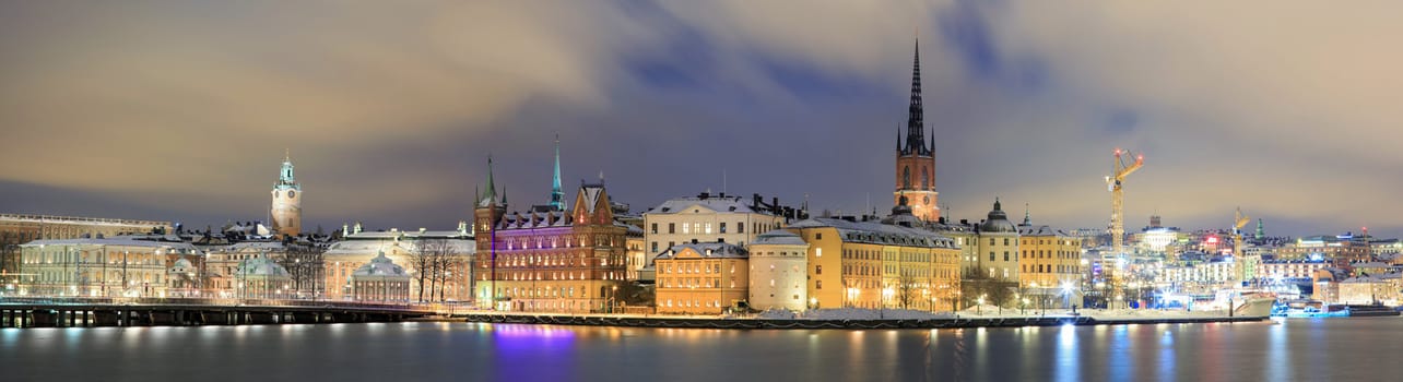 Panorama Cityscape of Gamla Stan Old Town Stockholm city at Night Sweden