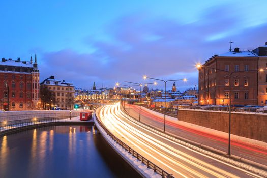 Gamla Stan Highway to Stockholm City at dusk Sweden