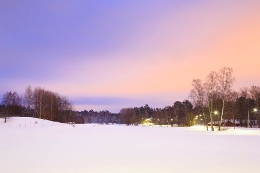 Winter landscape in Stockholm Sweden at dusk
