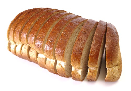 Whole wheat bread on white background