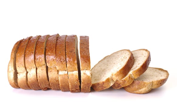 Whole wheat bread on white background