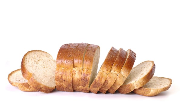 Whole wheat bread on white background