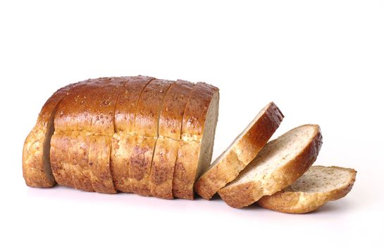 Whole wheat bread on white background
