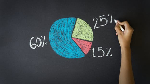 Person drawing a Marketshare Business Graph with chalk on a blackboard.