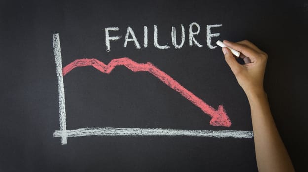 Person drawing a Failure Business Graph with chalk on a blackboard.