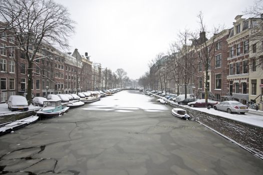 Snowy Amsterdam in the Netherlands