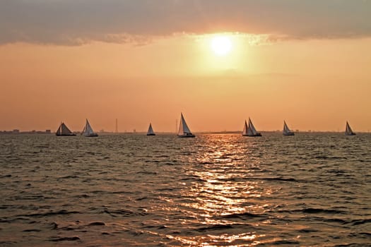 Sailing on the IJsselmeer in the Netherlands