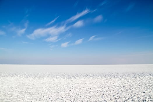 Ice and snow on the IJsselmeer in the Netherlands