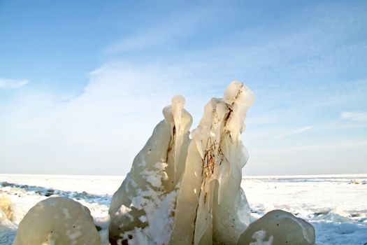 Ice flowers in the IJsselmeer in winter in the Netherlands