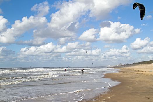 Kite surfing at Zandvoort aan Zee in the Netherlands