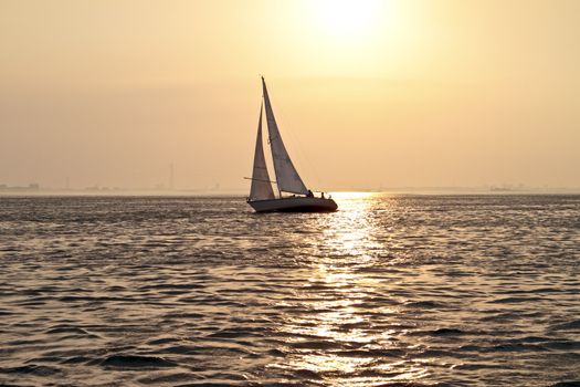 Sailing at sunset on the IJsselmeer in the Netherlands