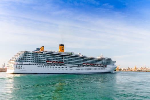 CADIZ, SPAIN - JUN 04: Grand-class cruise ship  Costa Mediterranea at the harbor of Cadiz on Jun 04, 2012 in Cadiz, Spain