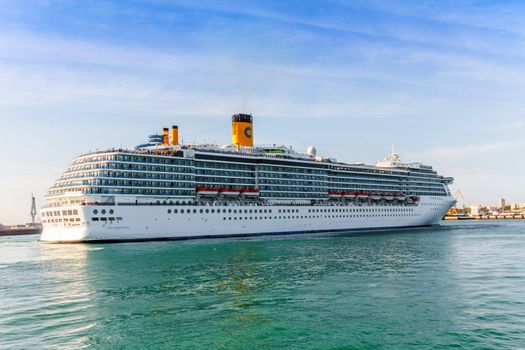CADIZ, SPAIN - JUN 04: Grand-class cruise ship  Costa Mediterranea at the harbor of Cadiz on Jun 04, 2012 in Cadiz, Spain