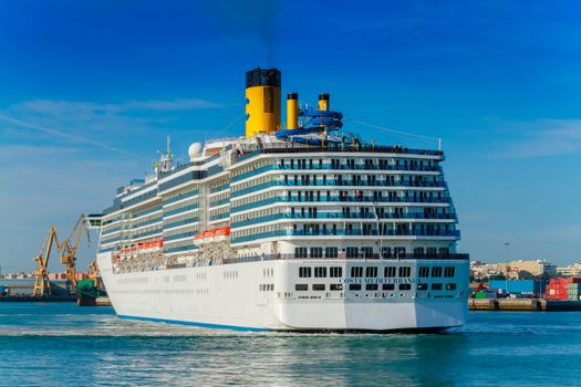 CADIZ, SPAIN - JUN 04: Grand-class cruise ship  Costa Mediterranea at the harbor of Cadiz on Jun 04, 2012 in Cadiz, Spain