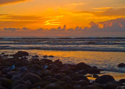 Fiery Sunset at a Rocky Beach on the Oregon Coast