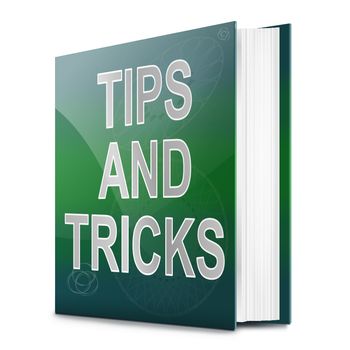 Illustration depicting a book with a tips and tricks concept title. White background.