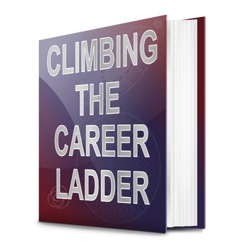 Illustration depicting a book with a career ladder concept title. White background.