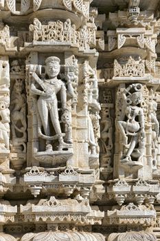  Ancient Sun Temple in Ranakpur. Jain Temple Carving.  Ranakpur, Rajasthan, Pali District, Udaipur, India. Asia.