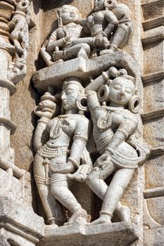  Ancient Sun Temple in Ranakpur. Jain Temple Carving.  Ranakpur, Rajasthan, Pali District, Udaipur, India. Asia.