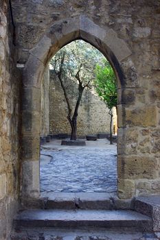 Detail of a door at the Castle of Saint George, Lisbon, Portugal