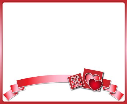 Valentine background with ribbon and hearts on a square frame