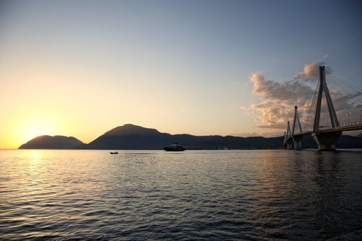 bridge crossing Corinth Gulf strait, Greece