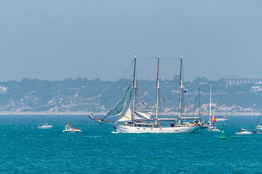 CADIZ, SPAIN - JUL 29: Polish Ship, Kapitan Borchardt setting sail on the Tall ship races 2012 on July 29 , 2012, in Cadiz , Spain