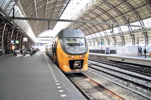 Train waiting in Central Station Amsterdam the Netherlands