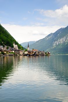 View on Hallstatt, Upper Austria, with reflections on the lake