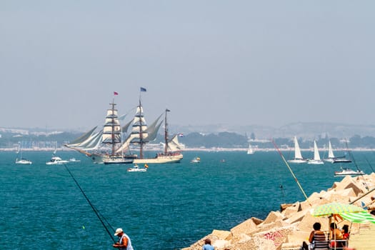 CADIZ, SPAIN - JUL 29: Dutch Ship, Europa setting sail on the Tall ship races 2012 on July 29 , 2012, in Cadiz , Spain