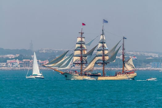 CADIZ, SPAIN - JUL 29: Dutch Ship, Europa setting sail on the Tall ship races 2012 on July 29 , 2012, in Cadiz , Spain